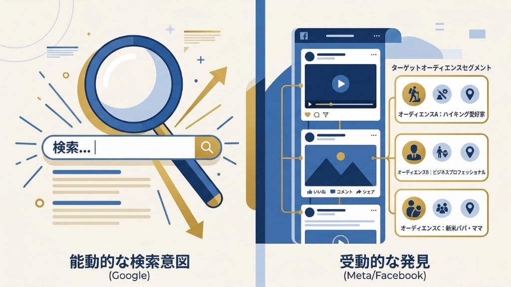 Google広告の検索意図とMeta広告の受動的発見の比較